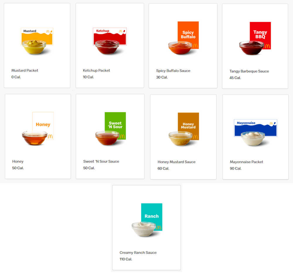 Calories in McDonalds Sauces and Dips